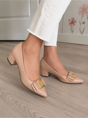 Cole Haan Grand. OS Nude Leather Block‎ Heel Pimps